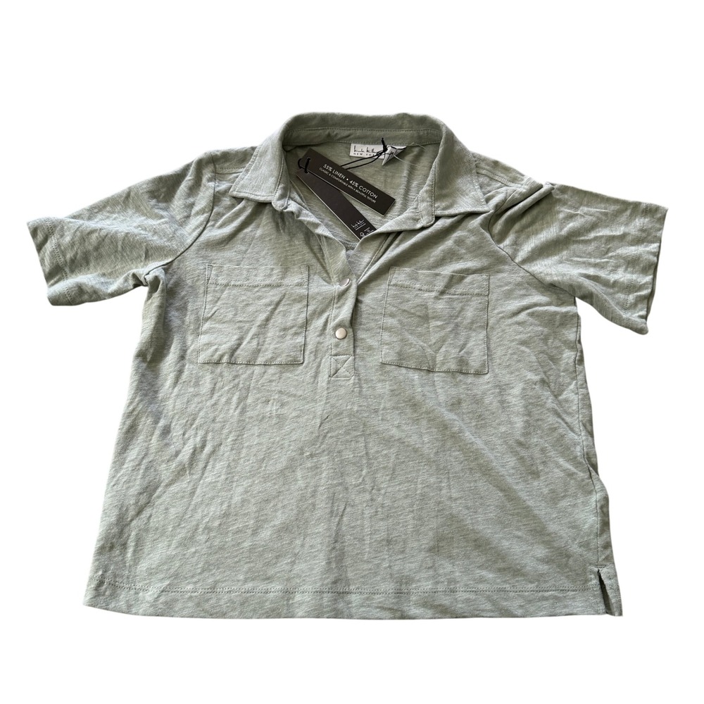 Nicole Miller New York Sage Green Linen Cotton Henley Polo Shirt Small NWT
